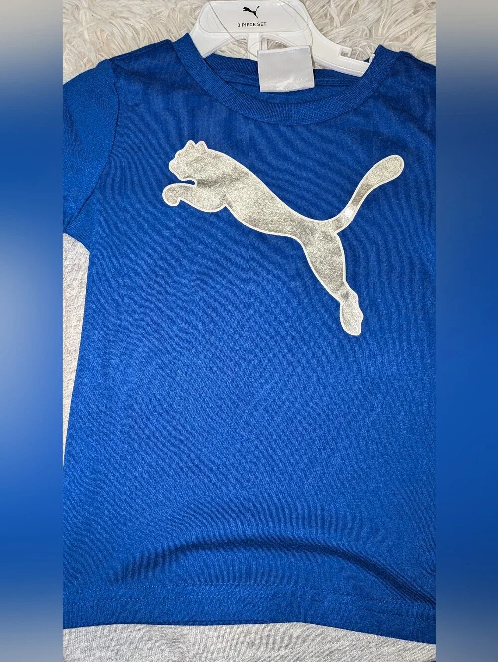 NWT, Puma,3 Pc, Blue & Gray Short Sleeve Shirts W/Gray Shorts -2T